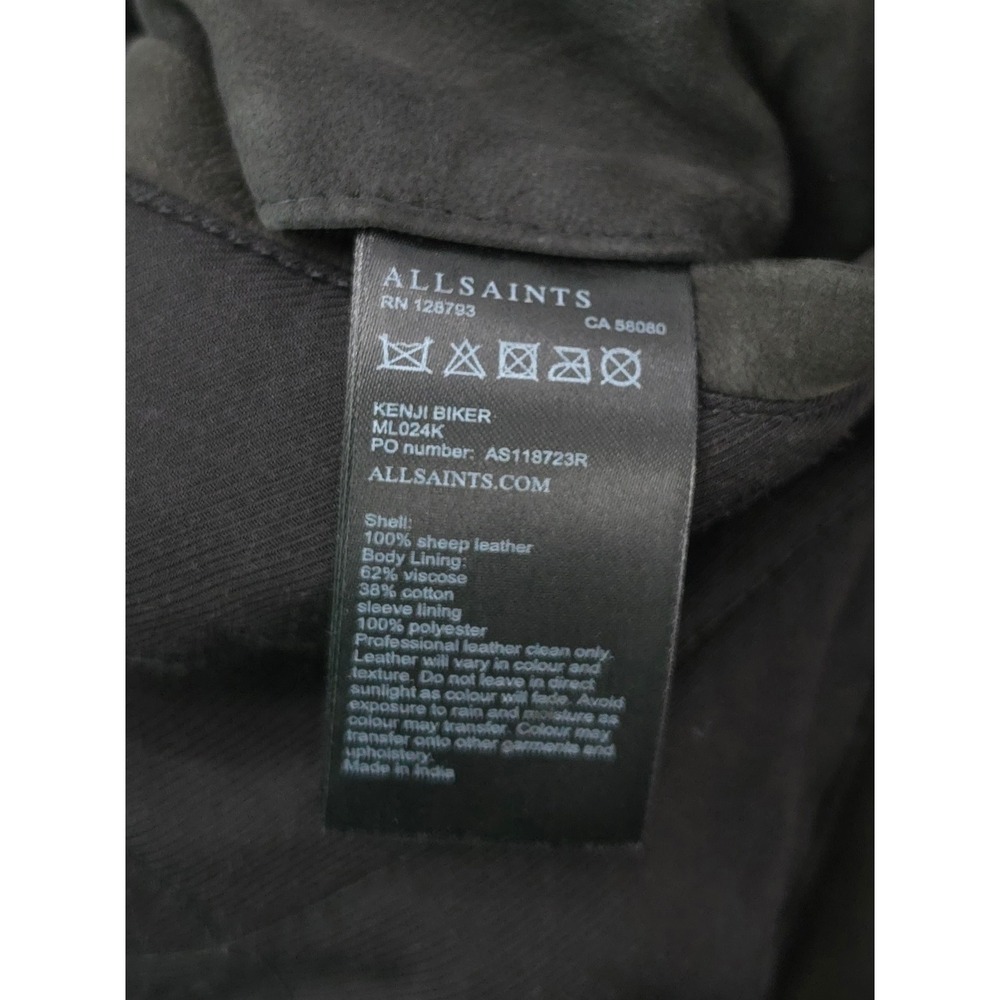 AllSaints Kenji Biker Jacket Men Small Black Sheep Leather Quilted Moto ML024K - Picture 7 of 10